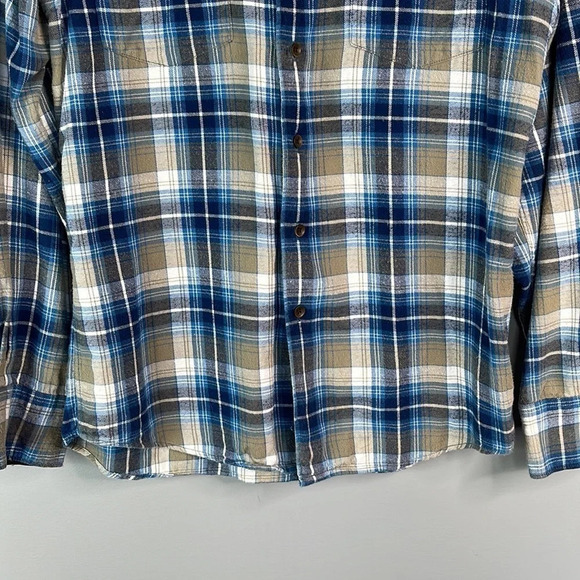 QUIKSILVER Mens Plaid Flannel Button Up Shirt Blue Tan Long Sleeve Logo Skate S - Picture 3 of 16
